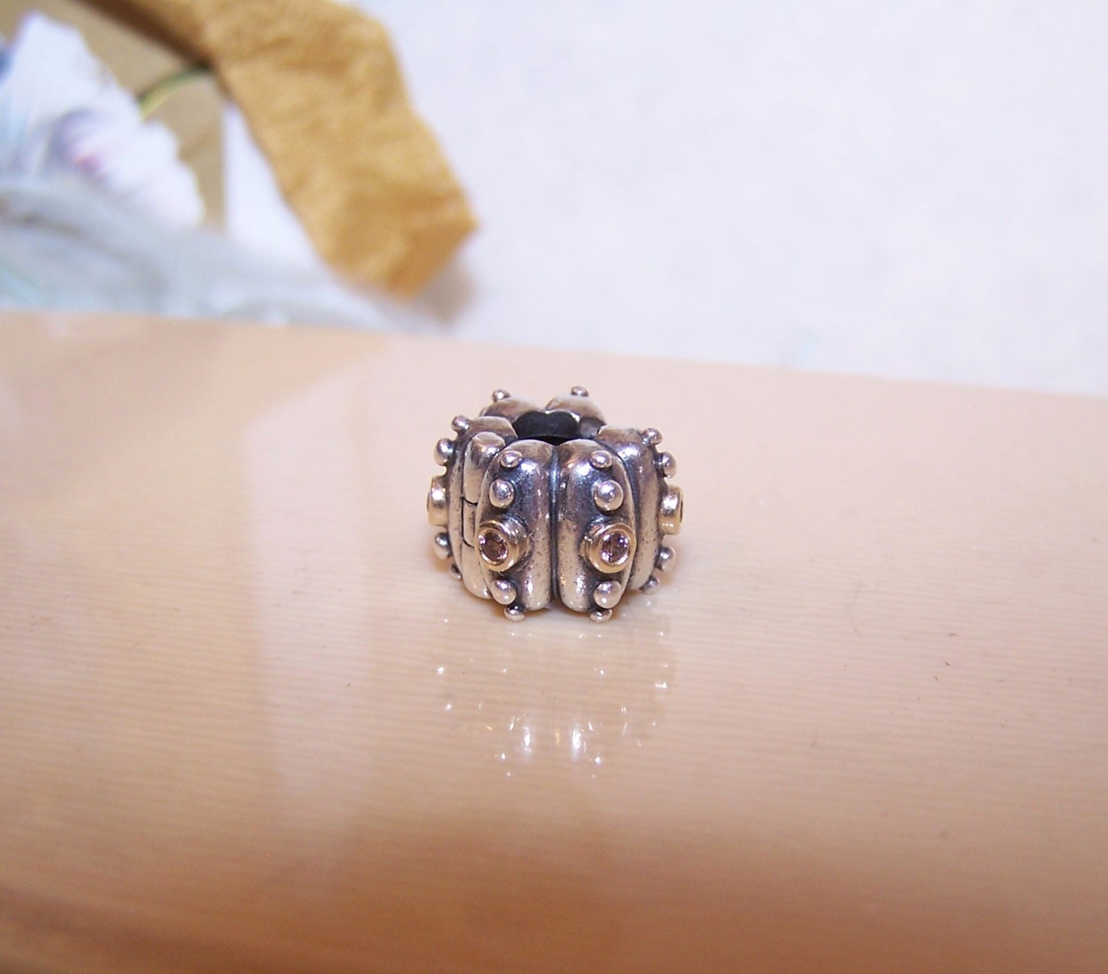 PANDORA Fusion Sterling Silver Yellow Gold Pink CZ Clip Charm #790853PCZ