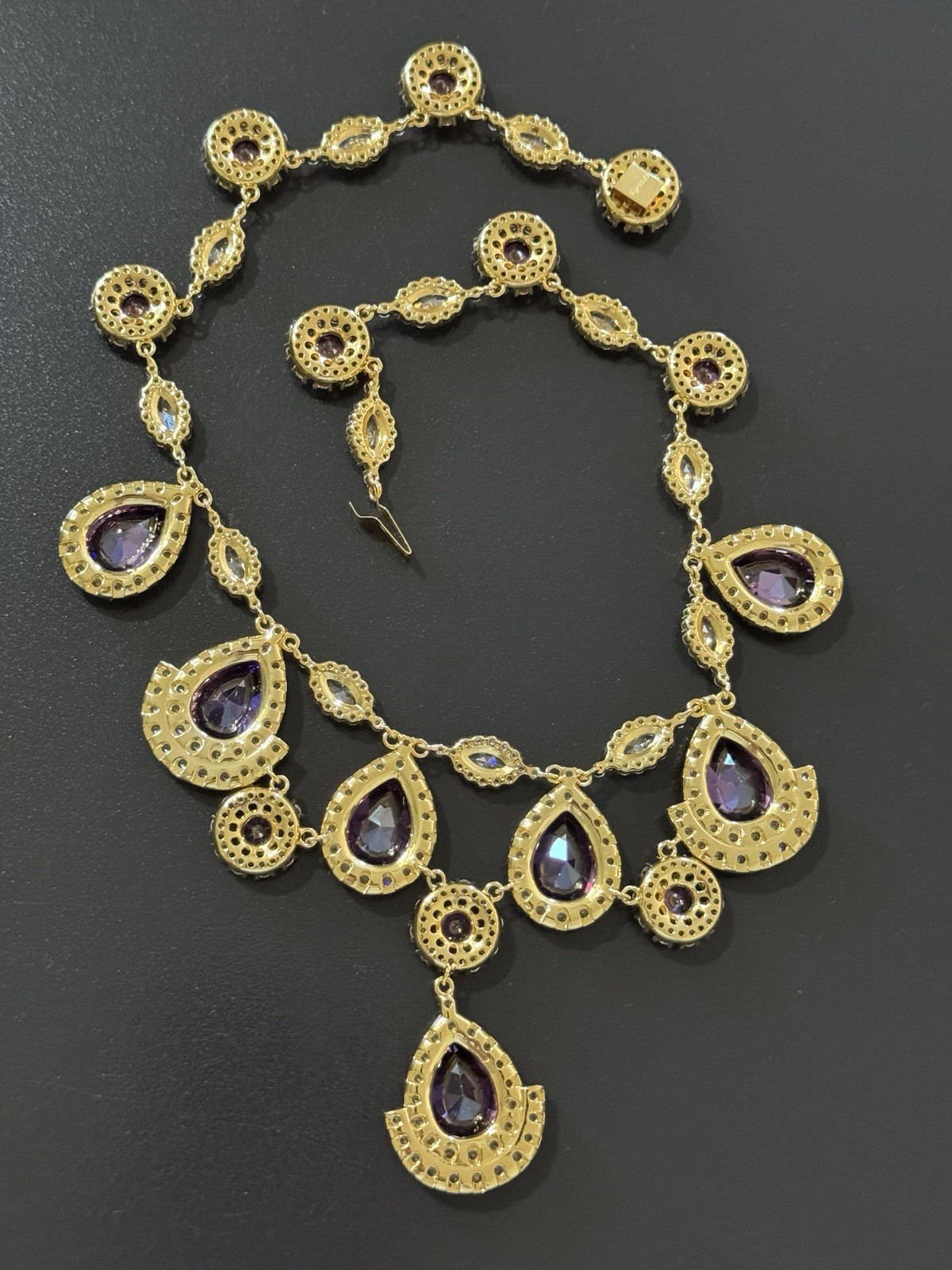 Ciner Signed Purple & Clear Crystal Rhinestone Drop Necklace 1960s