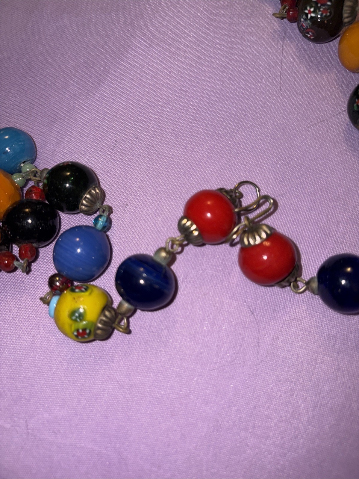Vintage Italian Murano Millefiori Glass Bead Necklace 18” Long