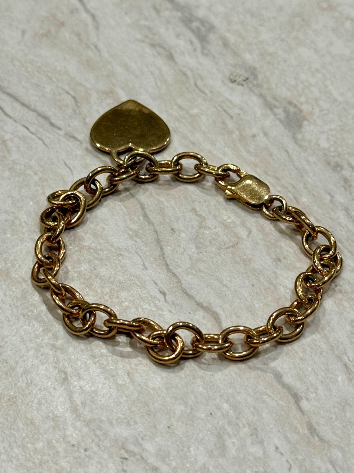 VTG Gold Tone Bracelet Chain Link Heart Charm 925 Silver Lobster Claw Estate