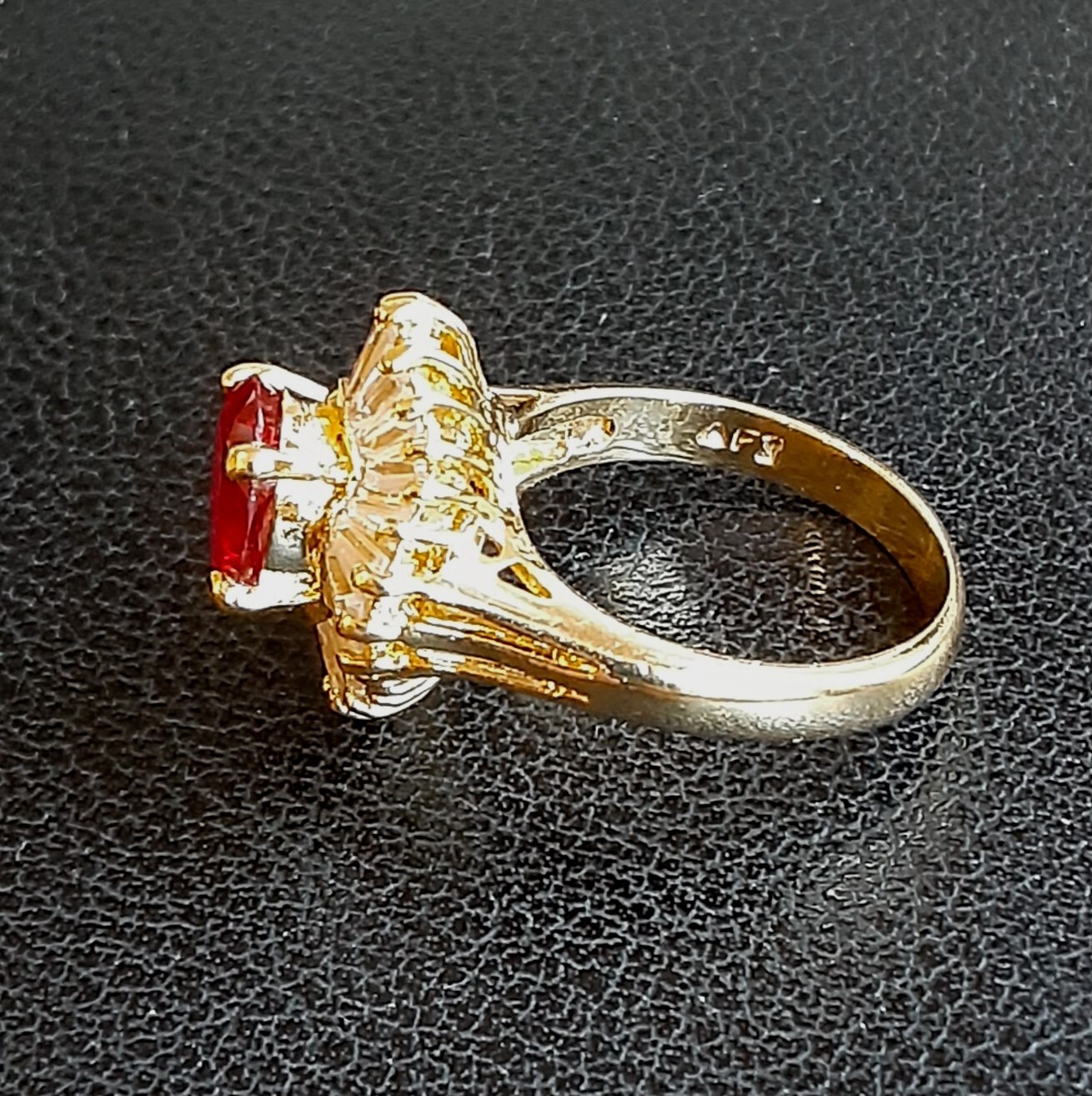 Vintage Red CZ Cocktail Ring Silver size 5.25 signed AFJ