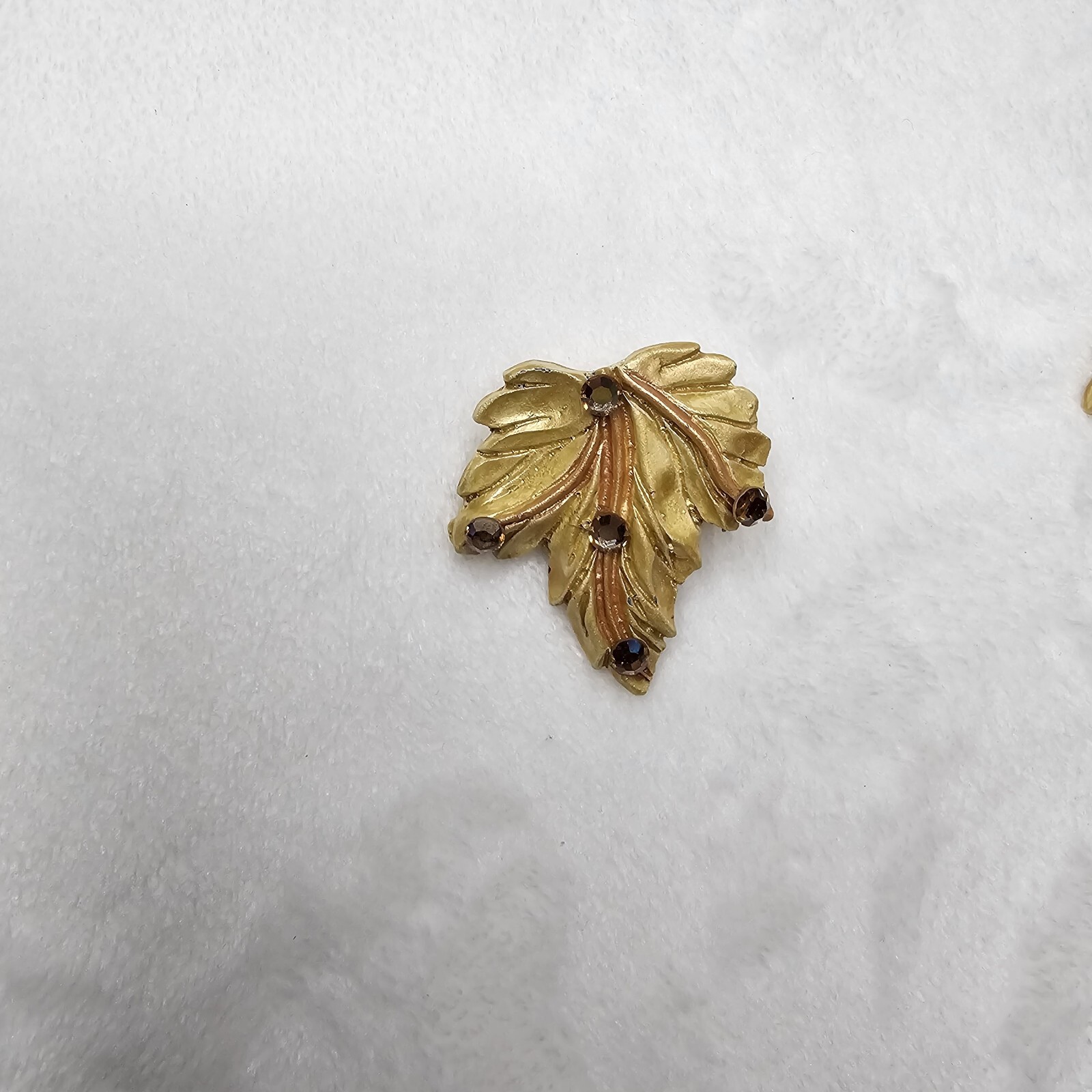 VTG Jeff Lieb Clip Earrings Gold Leaf Rhinestone One Of A Kind Custom Handmade