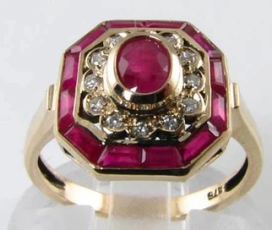 2.1Ct Art Deco Style Lab Created Ruby & Diamond Anniversary 14K Gold Finish Ring
