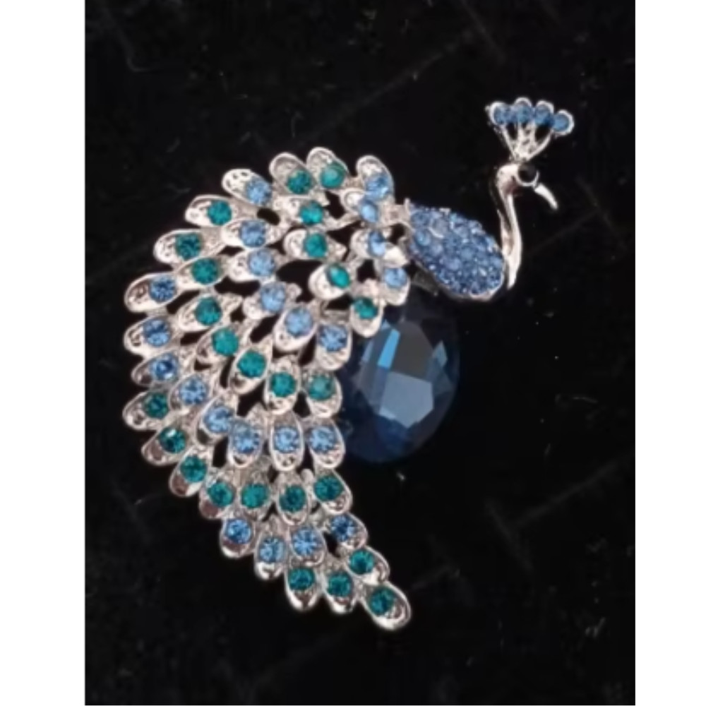 Vintage Style Peacock Bird Rhinestone Crystal Cyan Bird Brooch Pin Pendant Gift
