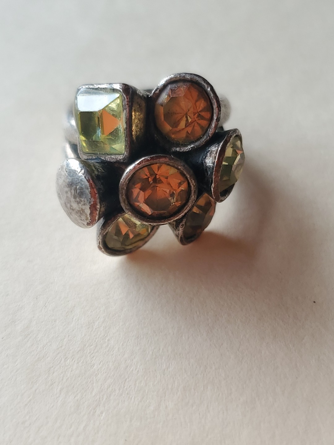 Pilgrim Vtg. Silvertone & Colored Stones Ring Sz. 6