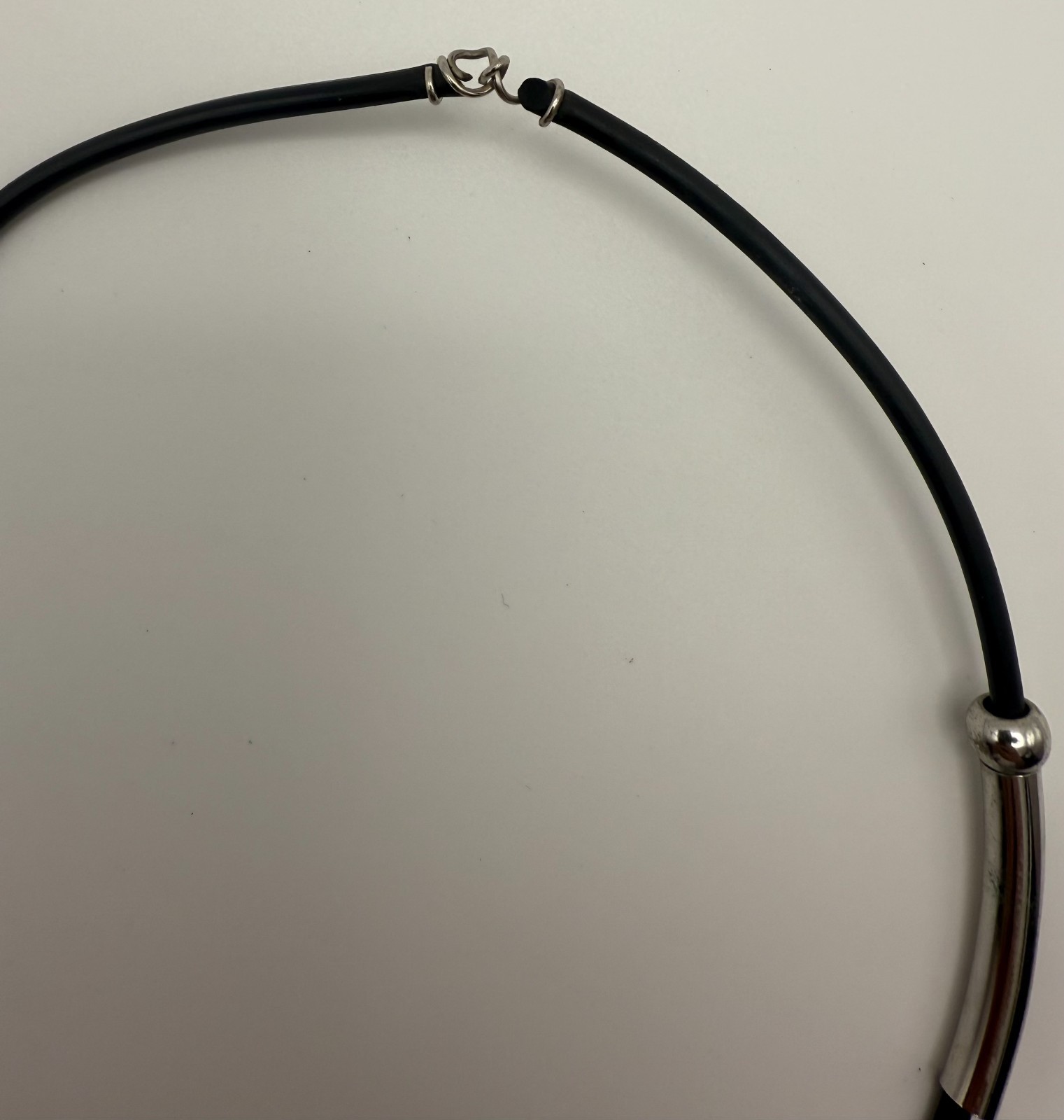 Black Cord Necklace with Silver-Tone Dog Tag Pendant