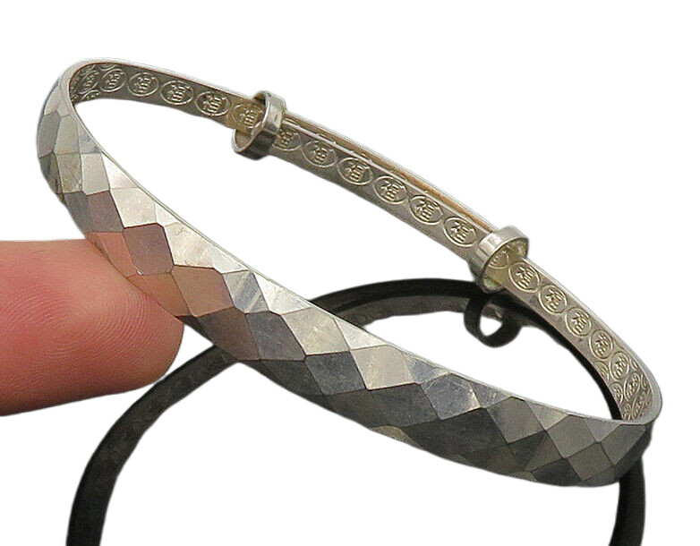 CHINESE 925 Silver Vintage Diamond Pattern Hidden Message Bracelet BT9363