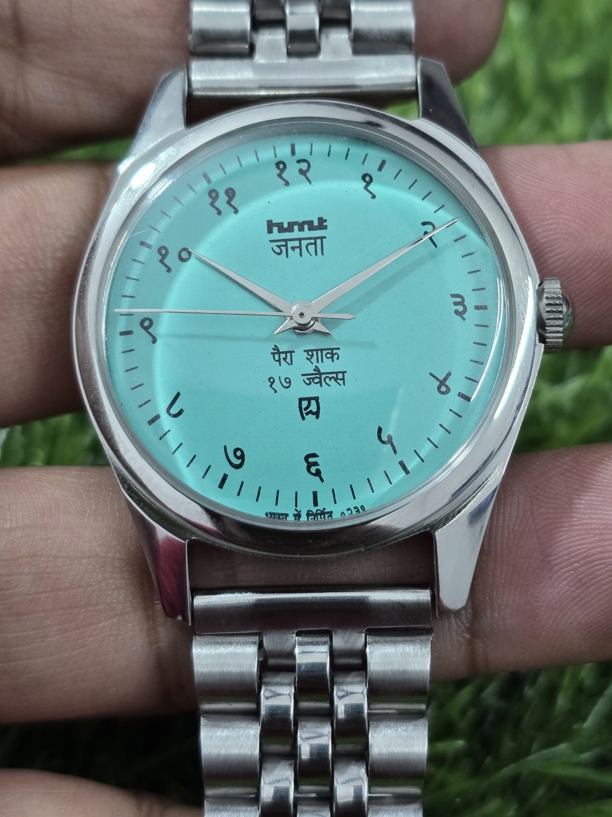 Vintage HMT Janata Blue Dial Hindi Numerals Mechanical hand Winding Transparent