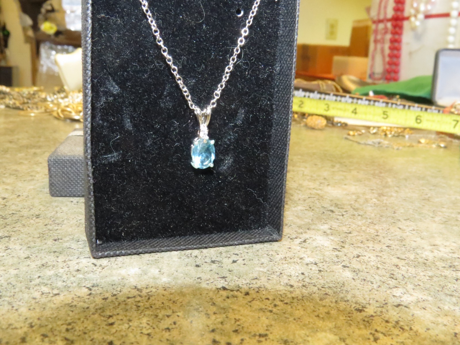 Vintage Blue Stone Silver Tone Necklace w/ Case