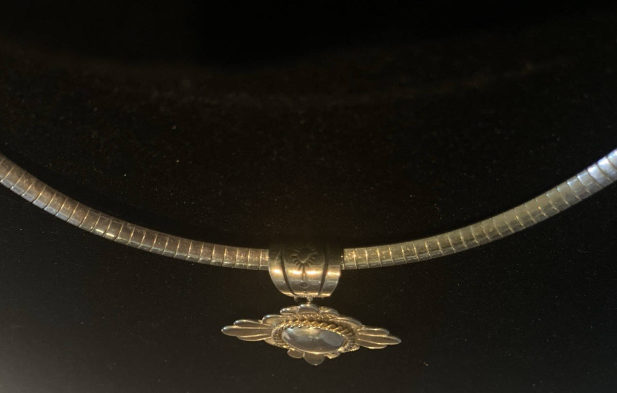 Vintage 17″X 4MM 925 Sterling Omega Itallian Choker & Southwestern Cross Pendant