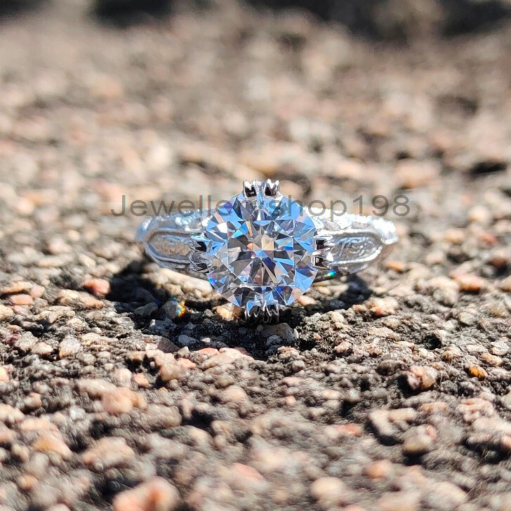 Antique 2Ct White Round CZ Art Deco Engagement Ring Solid 925 Sterling Silver