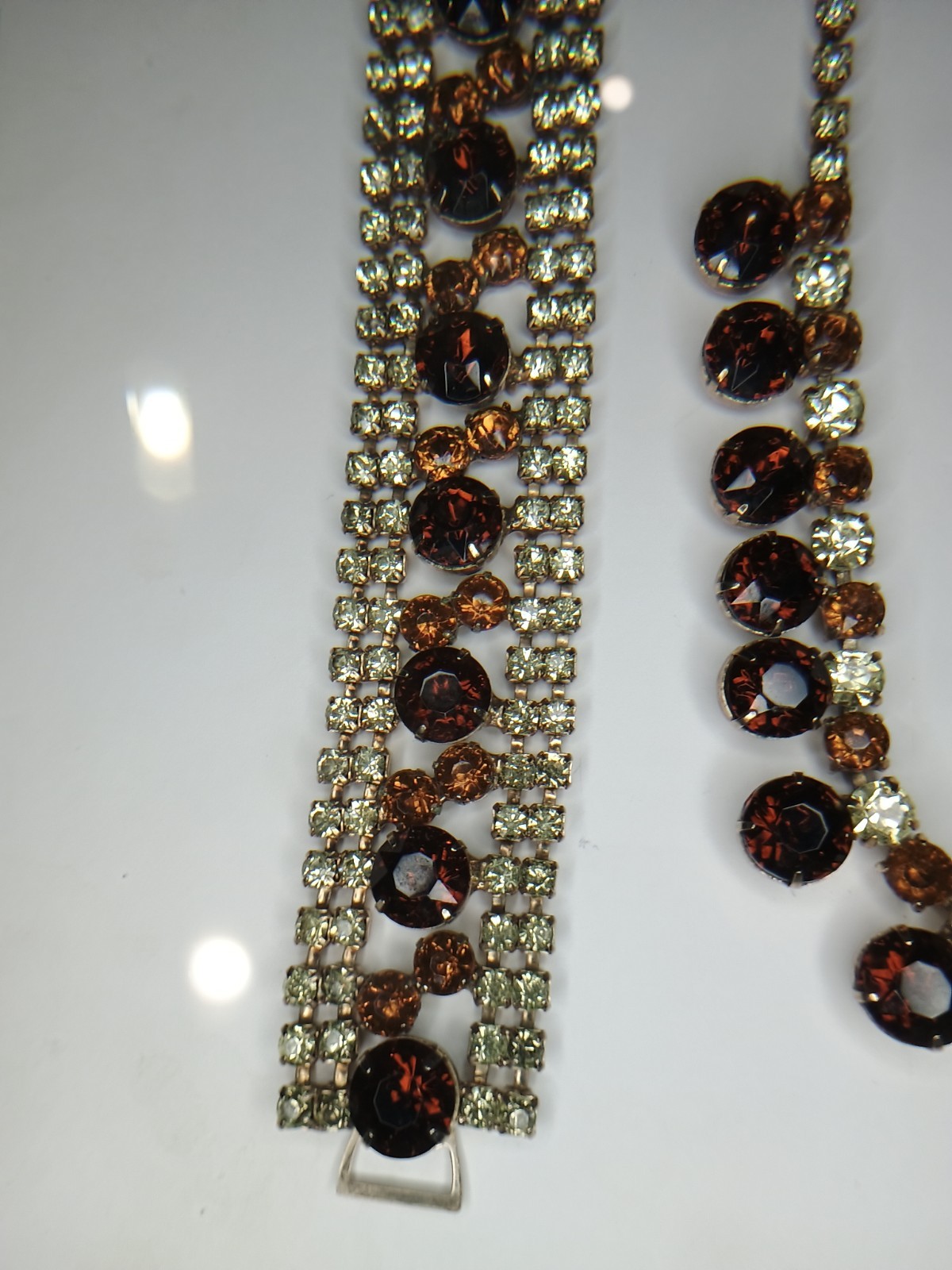 Vintage Brown Rhinestone Bracelet & Necklace Set 1950’s 1960’s