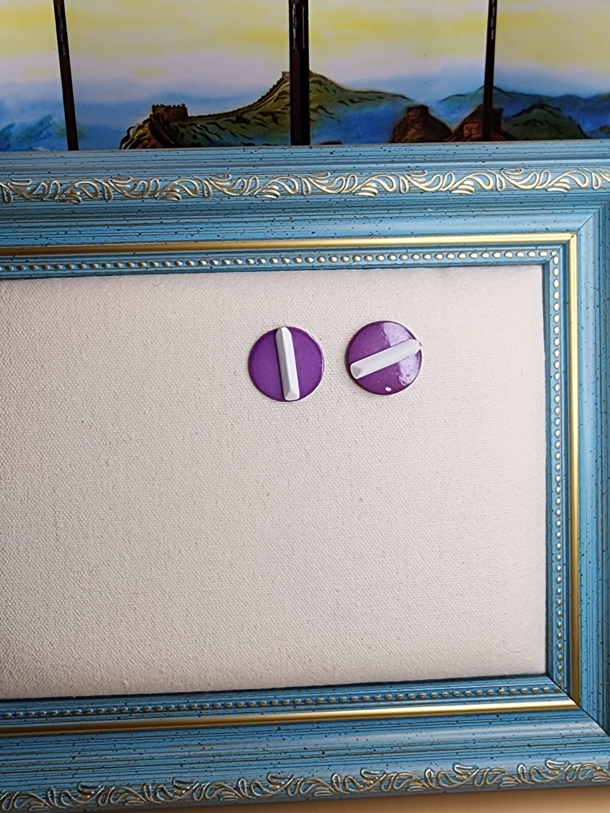 85 Yr Old Arthur Pepper Signed Metal Earrings Purple & White Art Deco FREE $HIP!