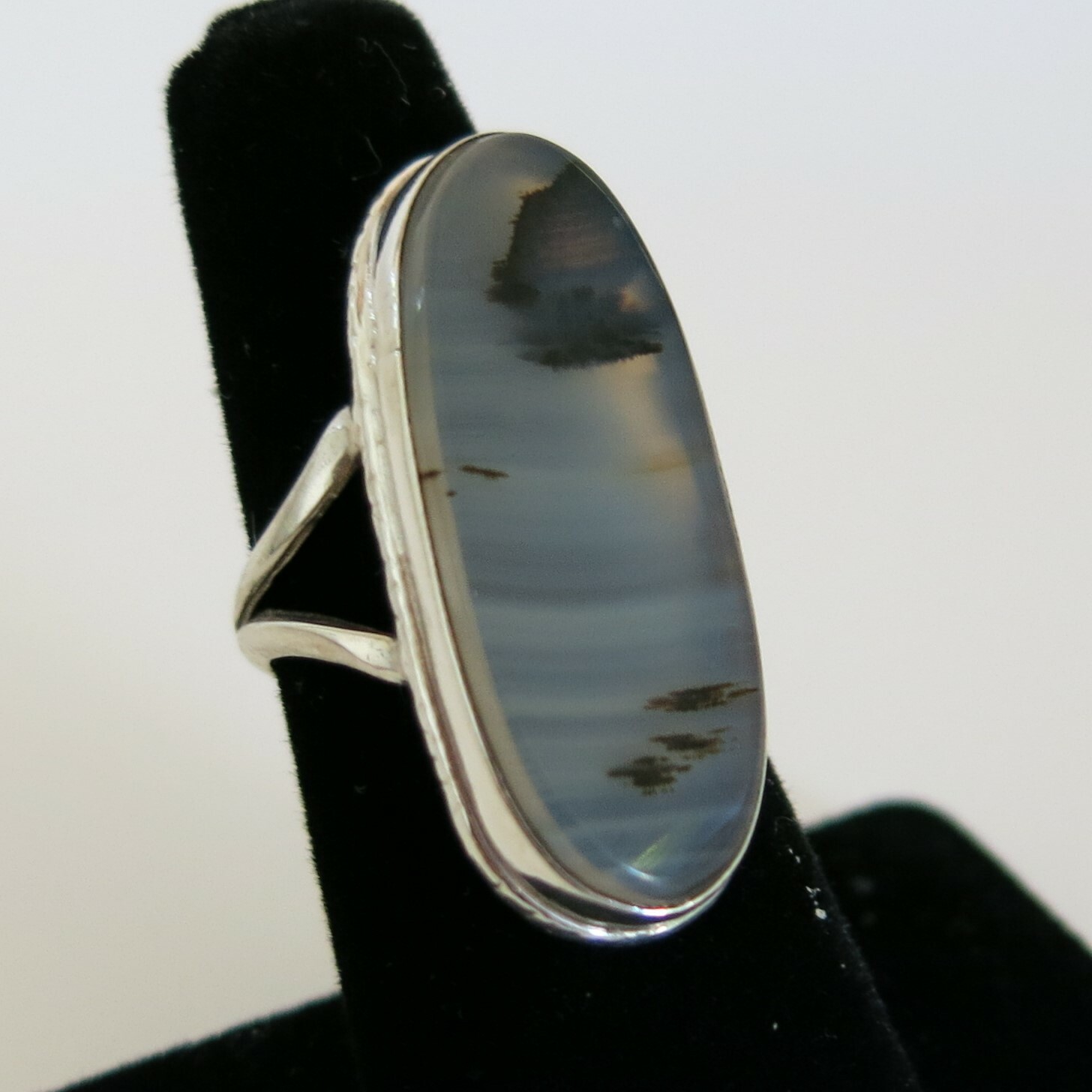 Vintage Sterling Silver Large Moss Agate Ring 6.4g Size 5.75 [6462]