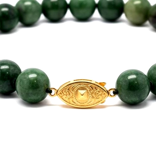 Vintage gold ART DECO CHINESE JADE BEAD necklace OLD STOCK 17 3/8″ 10 MM #A