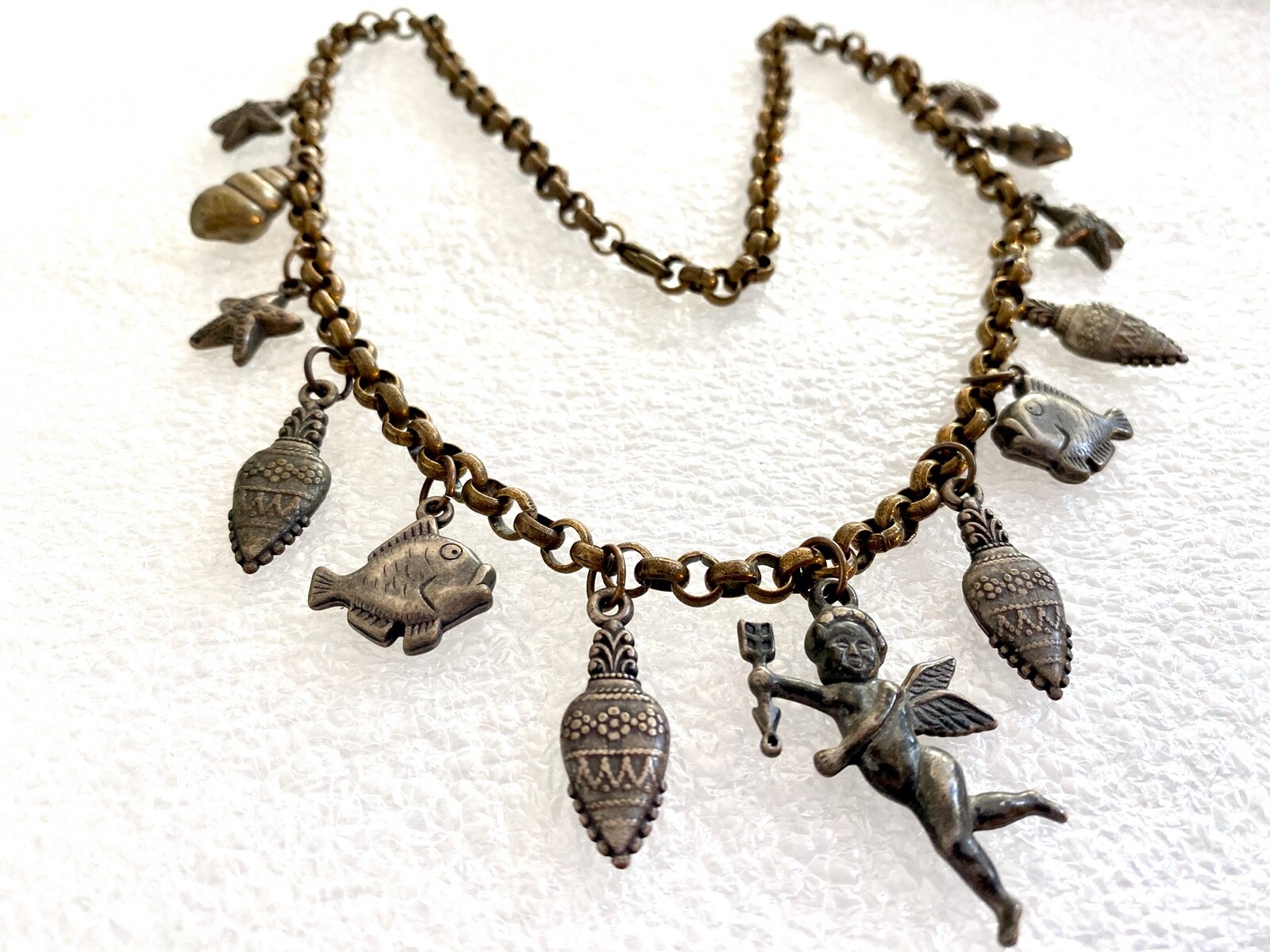 Vintage1960’s boho gipsy charms necklace – sea creatures & Cupid