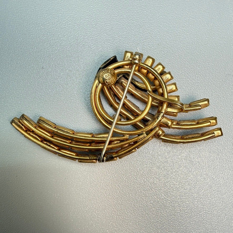 Vintage Art Deco Gold Filled Rhinestone Spray Brooch 1940s CR Co 1/20 12K Signed