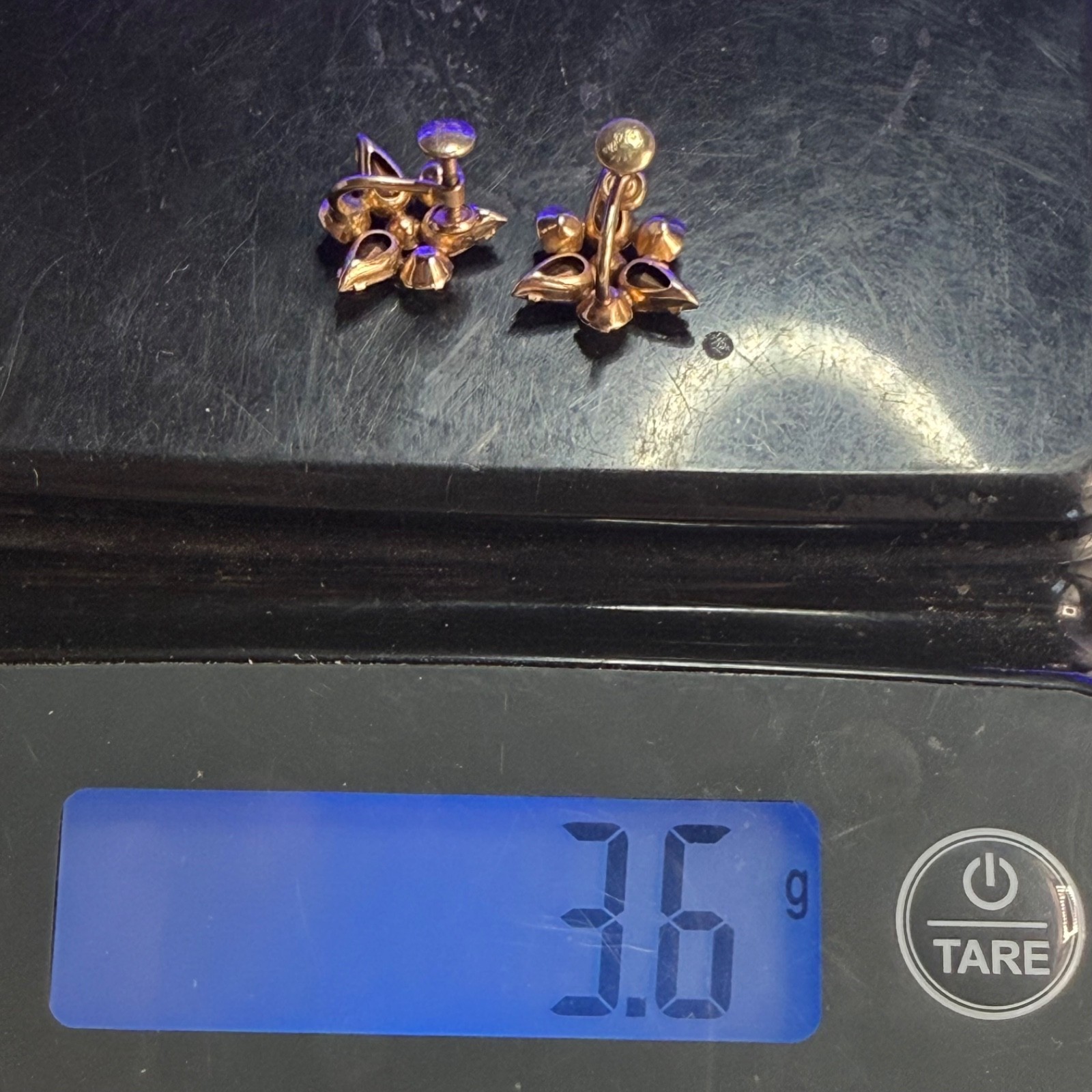 Vintage Gold Filled Screw Back Earrings Purple Rhinestone Signed Phyllis