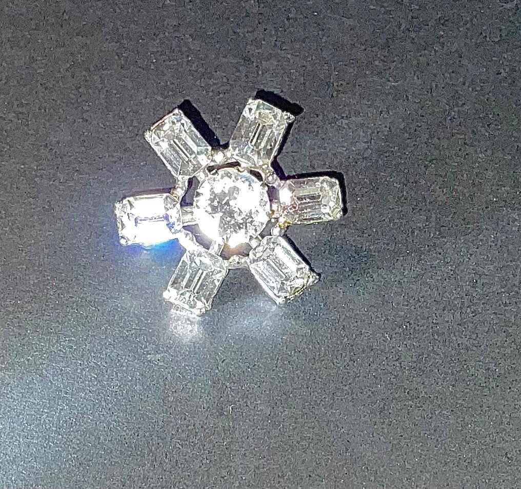 Vintage Signed Coro Rhinestone Pin Brooch Six Spokes Grandmother’s Brooch/Pin