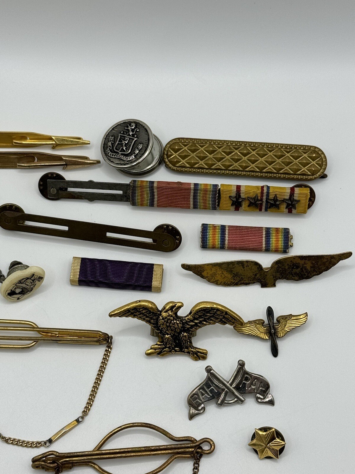 Vintage Tie Clips Lot of 21 Misc Pieces Army Militaria Swank Brooches See Desc *