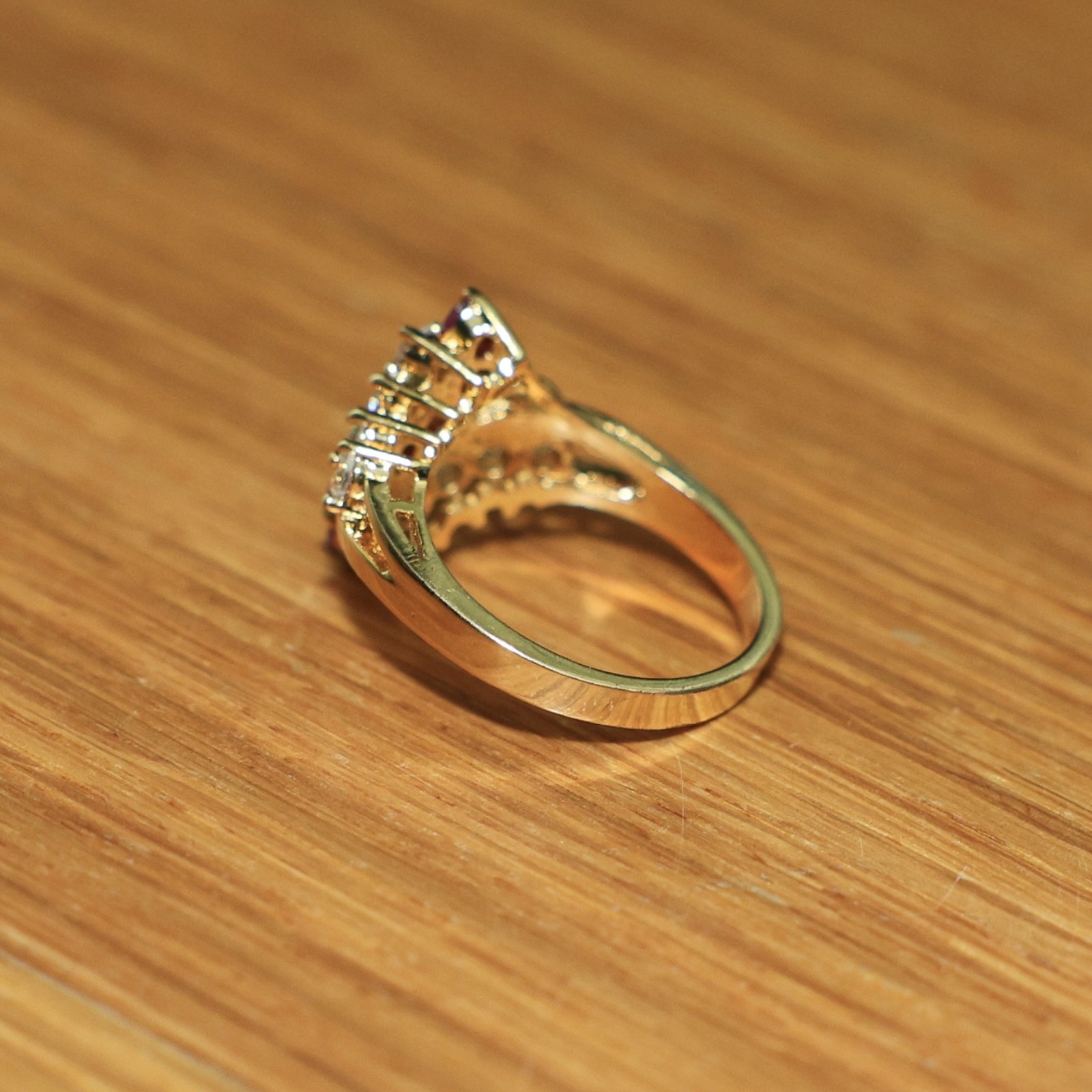 Vintage Gold Plated CZ and Genuine Natural Pink Ruby Cocktail Ring ~ Size 8 🔥