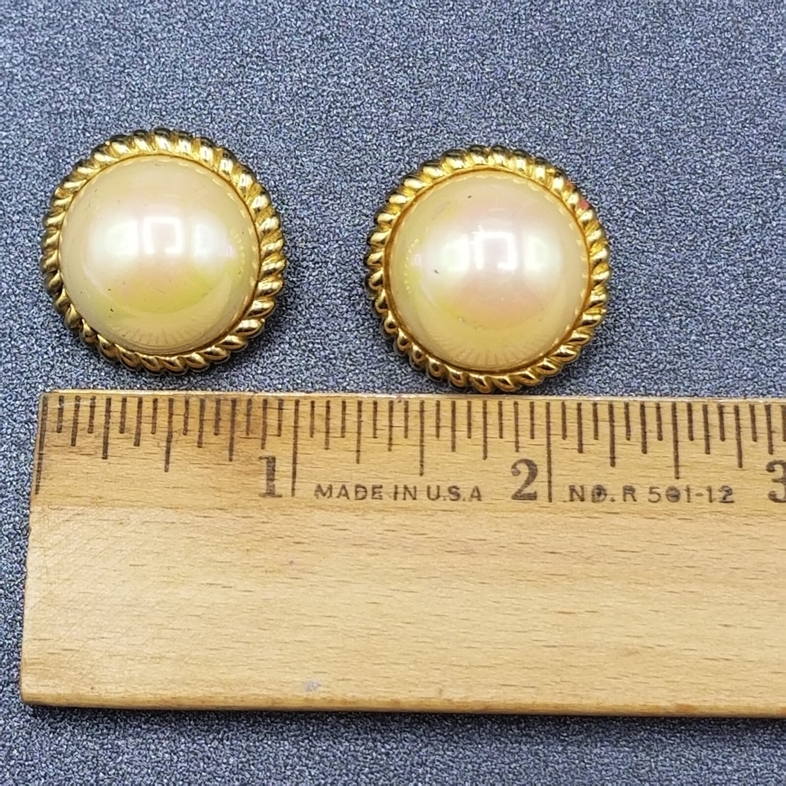 Vintage Clip on Earrings Gold tone Iridescent Button Style Dome Stud 1″