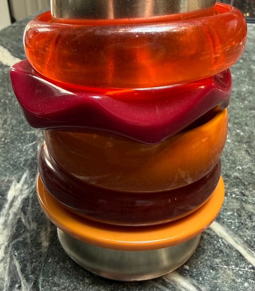 Lot of 5 Vintage 1970’s Lucite Bracelets – Orange, Red, Brown