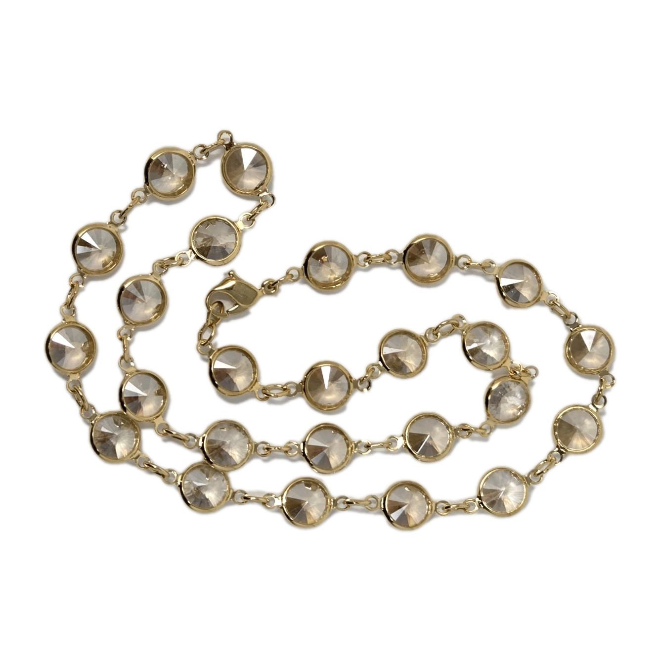 Champagne Crystal Bezel Necklace Gold Tone Vintage 17.5 Inches Sparkly!