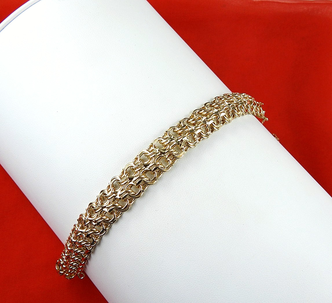 Vintage 12K Gold Filled Rare Fancy Charm Bracelet Chunky Curb Link Safety Chain