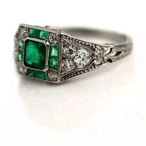 Elegant Art Deco Style Asscher Lab Created Diamond 925 Silver Engagement Ring