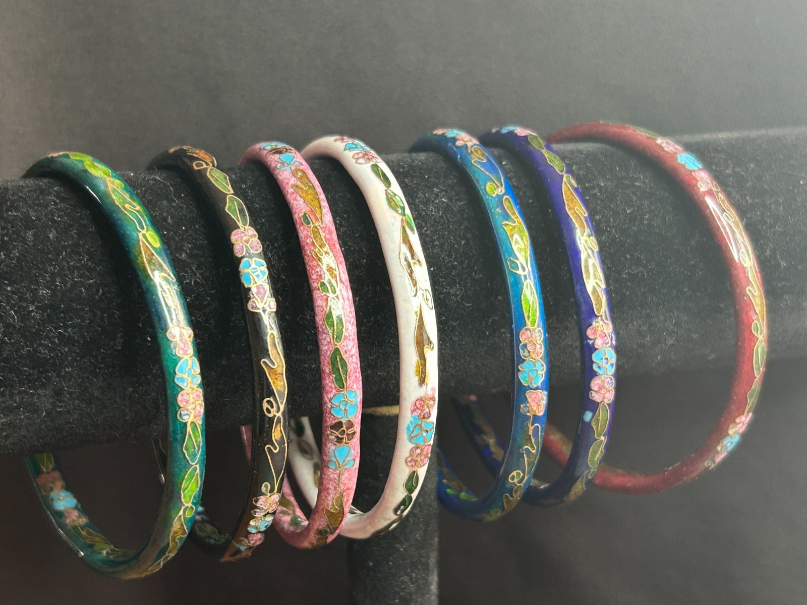 Vintage Cloisonne Bangle Bracelet Collection set of 7