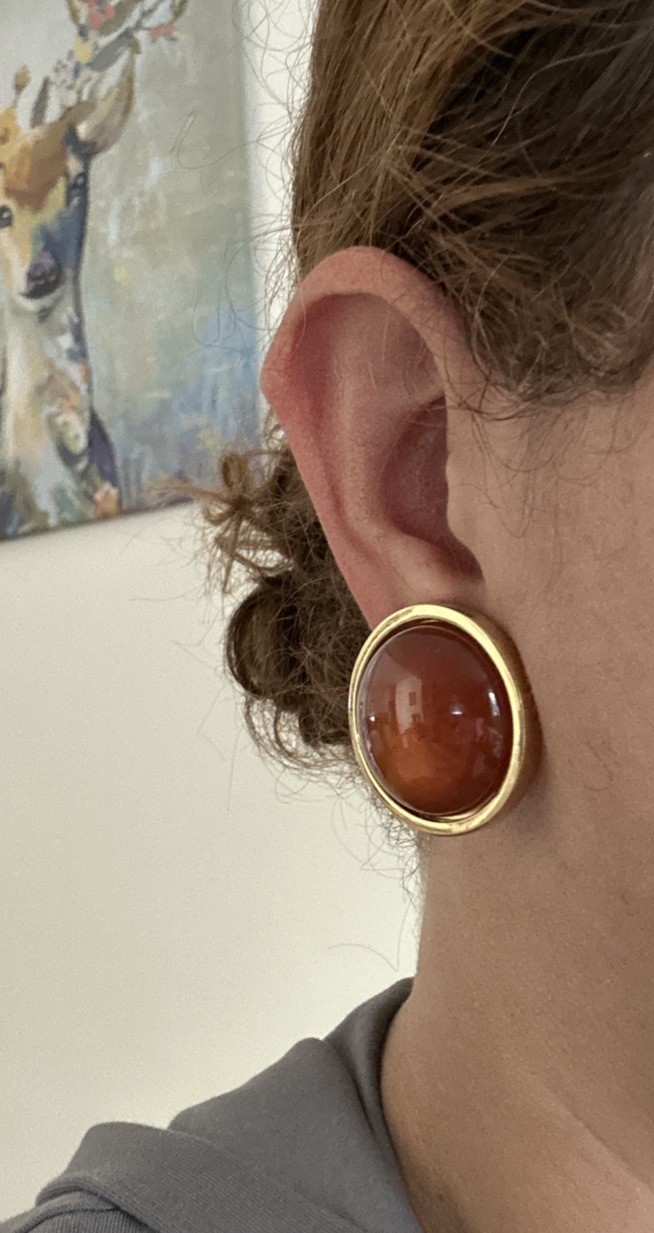 VINTAGE GIVENCHY MASSIVE GOLD TONE/CARNELIAN STATEMENT EARRINGS RARE