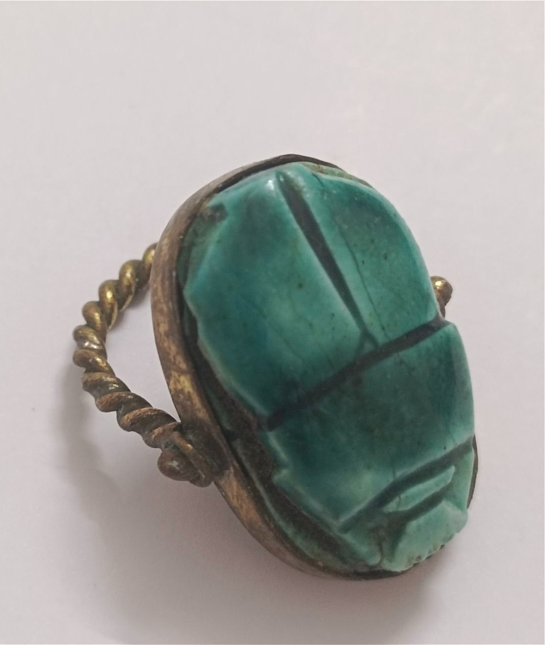 Ancient-Style Egypt Turquoise Scarab Ring Vintage Brass Setting Handmade Jewelry