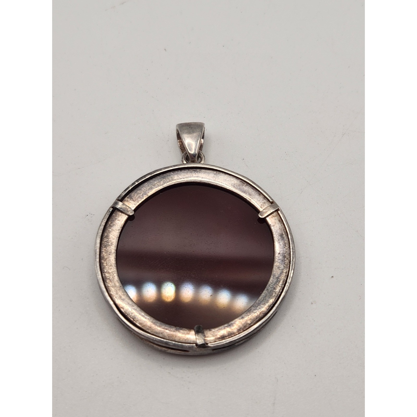 Vintage Sterling Silver Koi Fish Carnelian Pendant Round Filigree Medallion