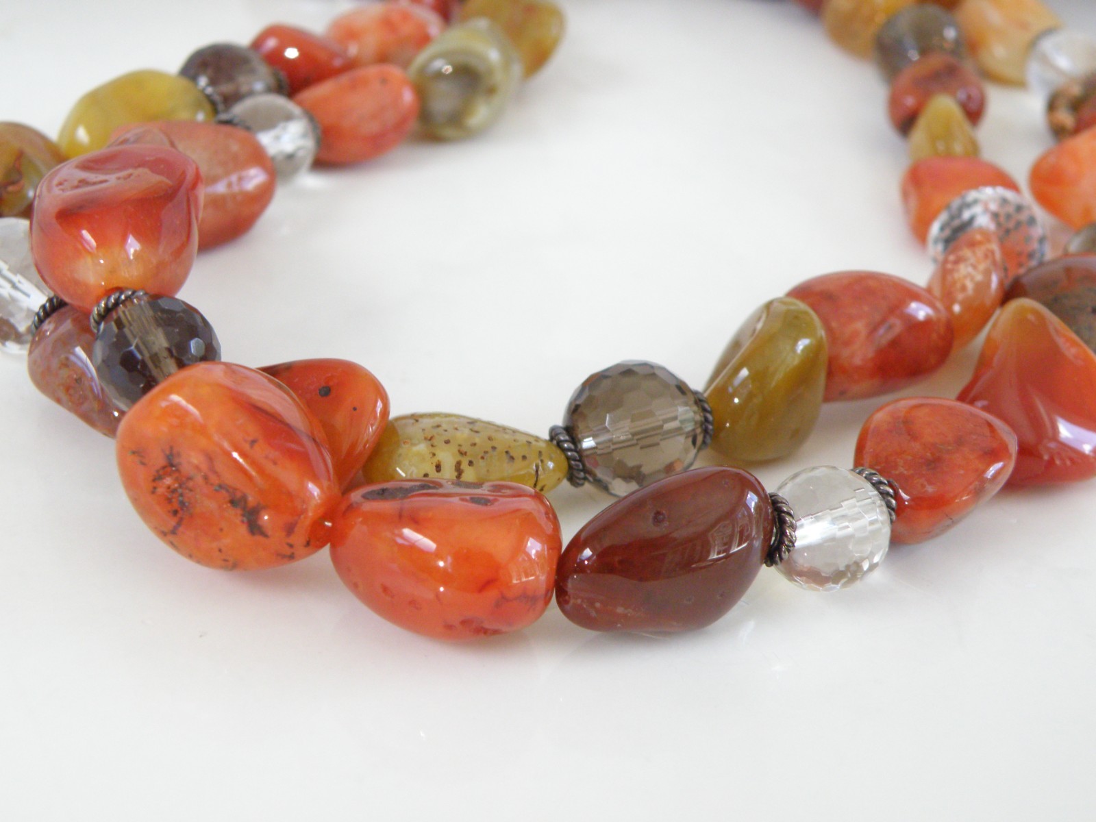 Vintage Natural Carnelian Multi Stone Bold Sterling Silver Necklace