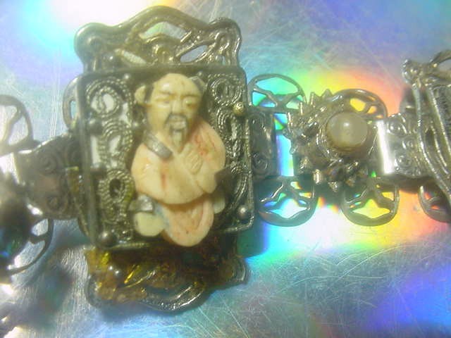 Jinn wishing genie blue Tara good luck talisman lucky charm bracelet Asian c1960