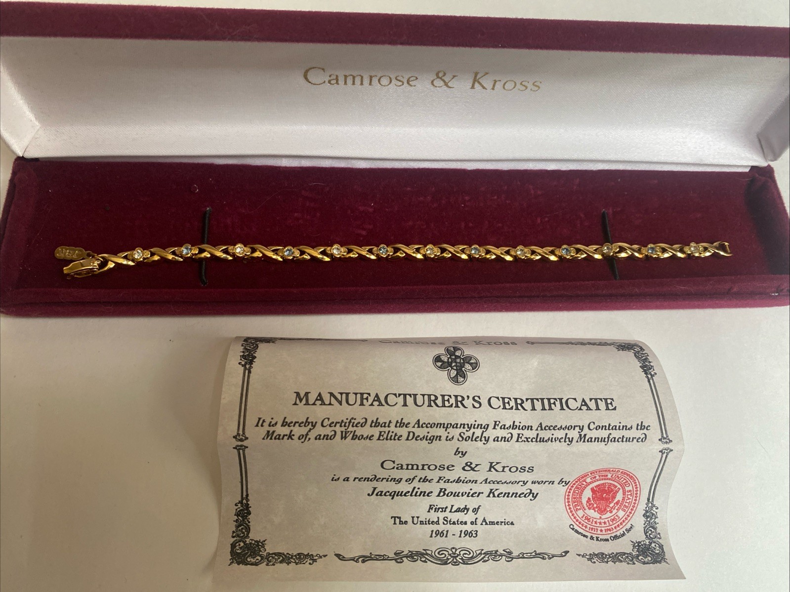 Camrose & Kross Jacqueline Kennedy Delicate Light Blue And Crystal Gold Bracelet