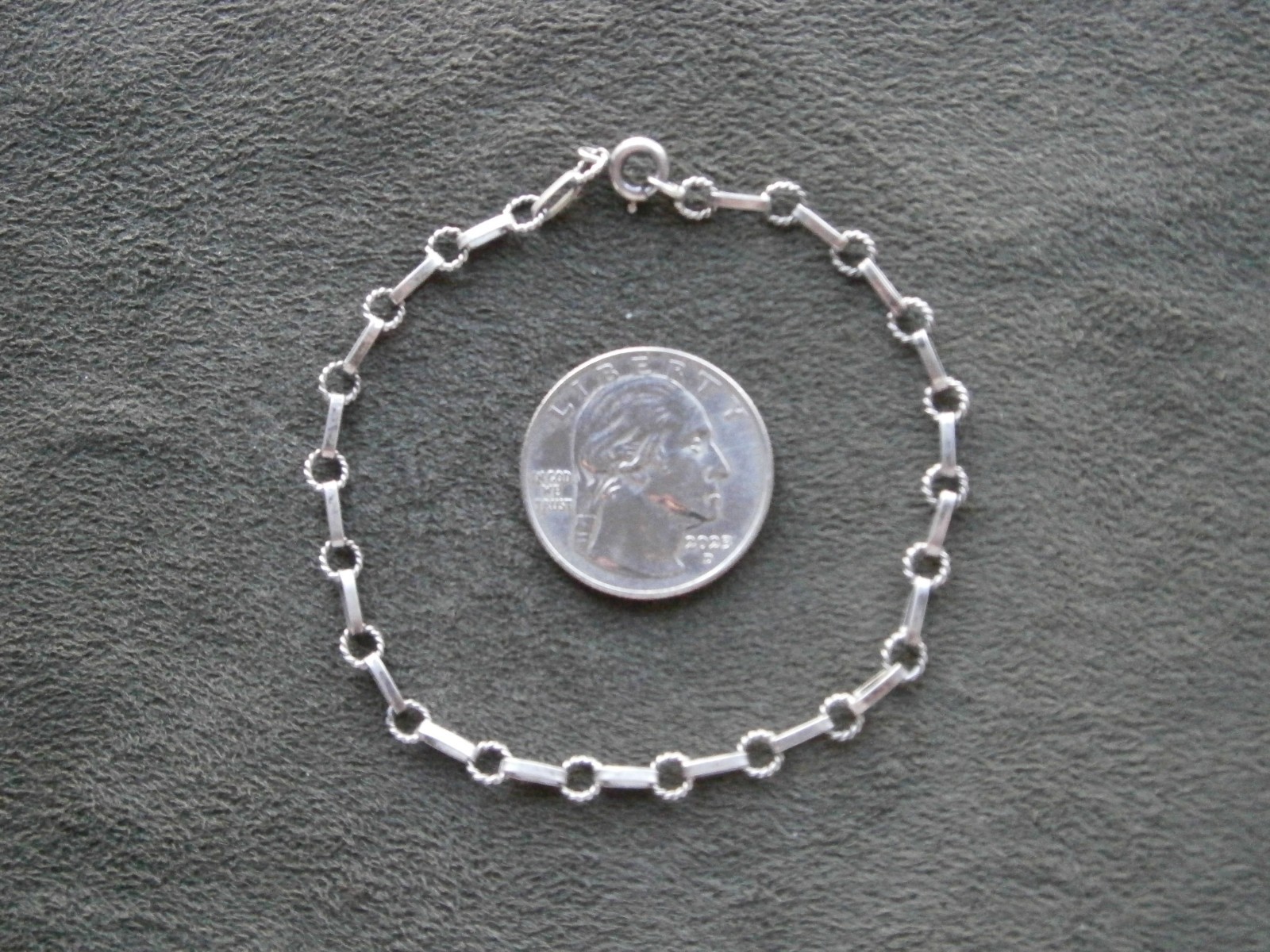 Dainty Textured Bar & Rope Link Chain Vtg 800 Silver Charm Bracelet 7.5″ ~ 2.5g