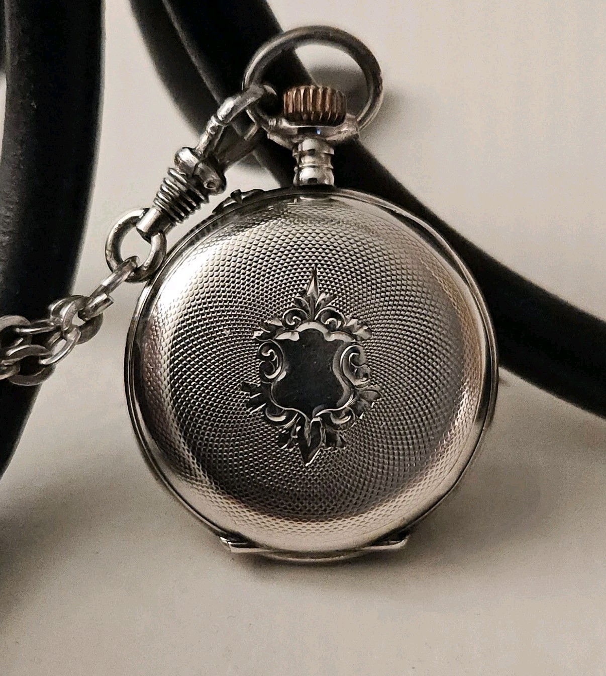 Victorian .800 Silver 57″ Guard Chain Watch Pendant Necklace Garnet Pearl Slide