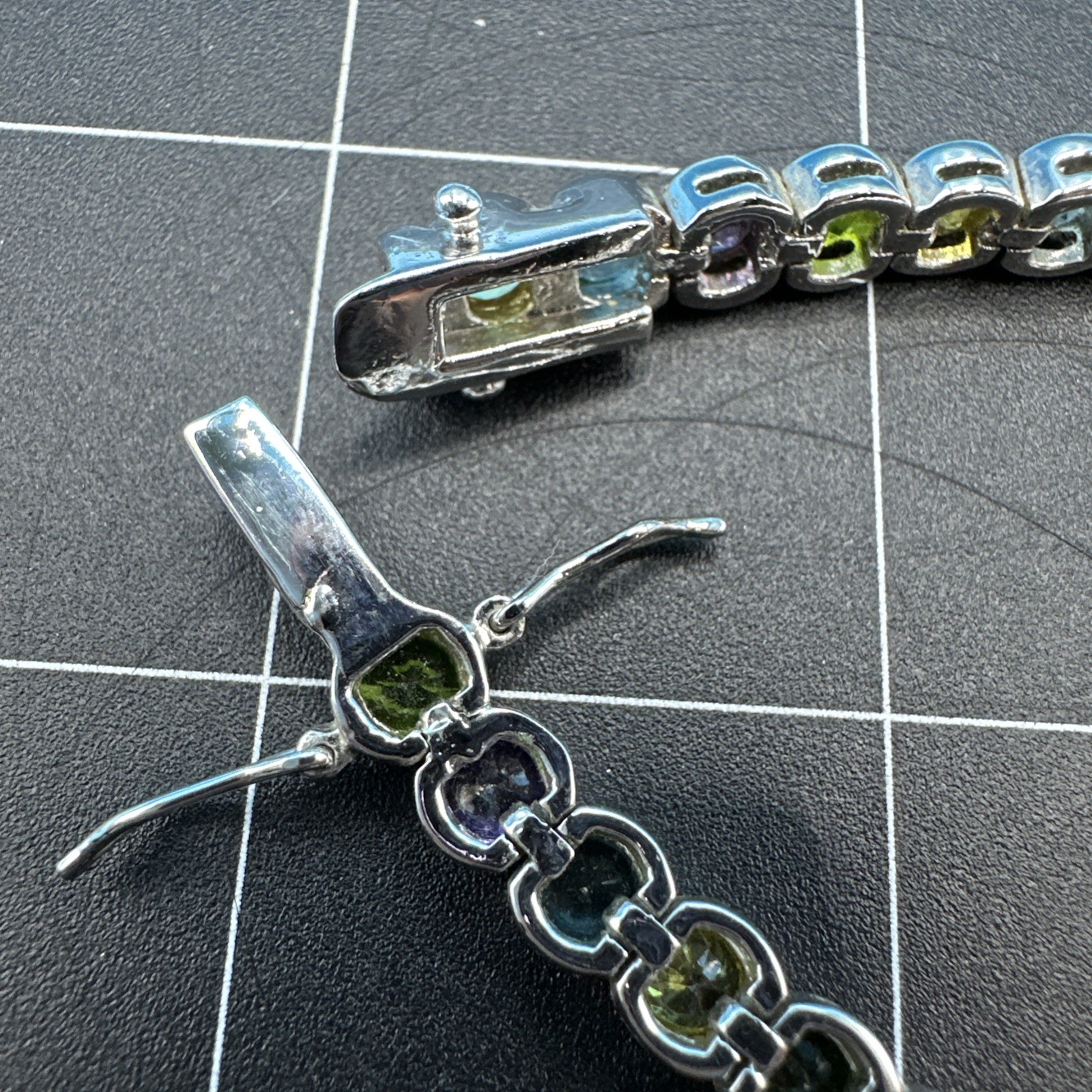 Vintage Suzanne Somers MultiColor Bezel 925 Silver Bracelet 7.5in/Necklace 18in
