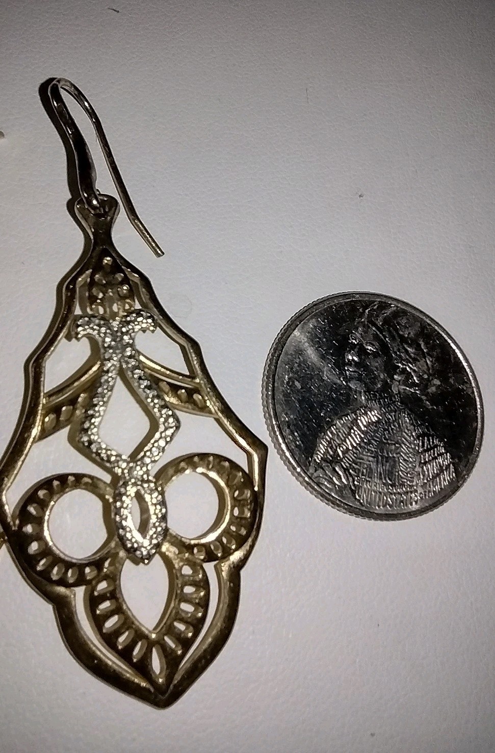 Large Gold + Silver Tone Dangle Earrings Very Pretty Unknown Designer Signed IS