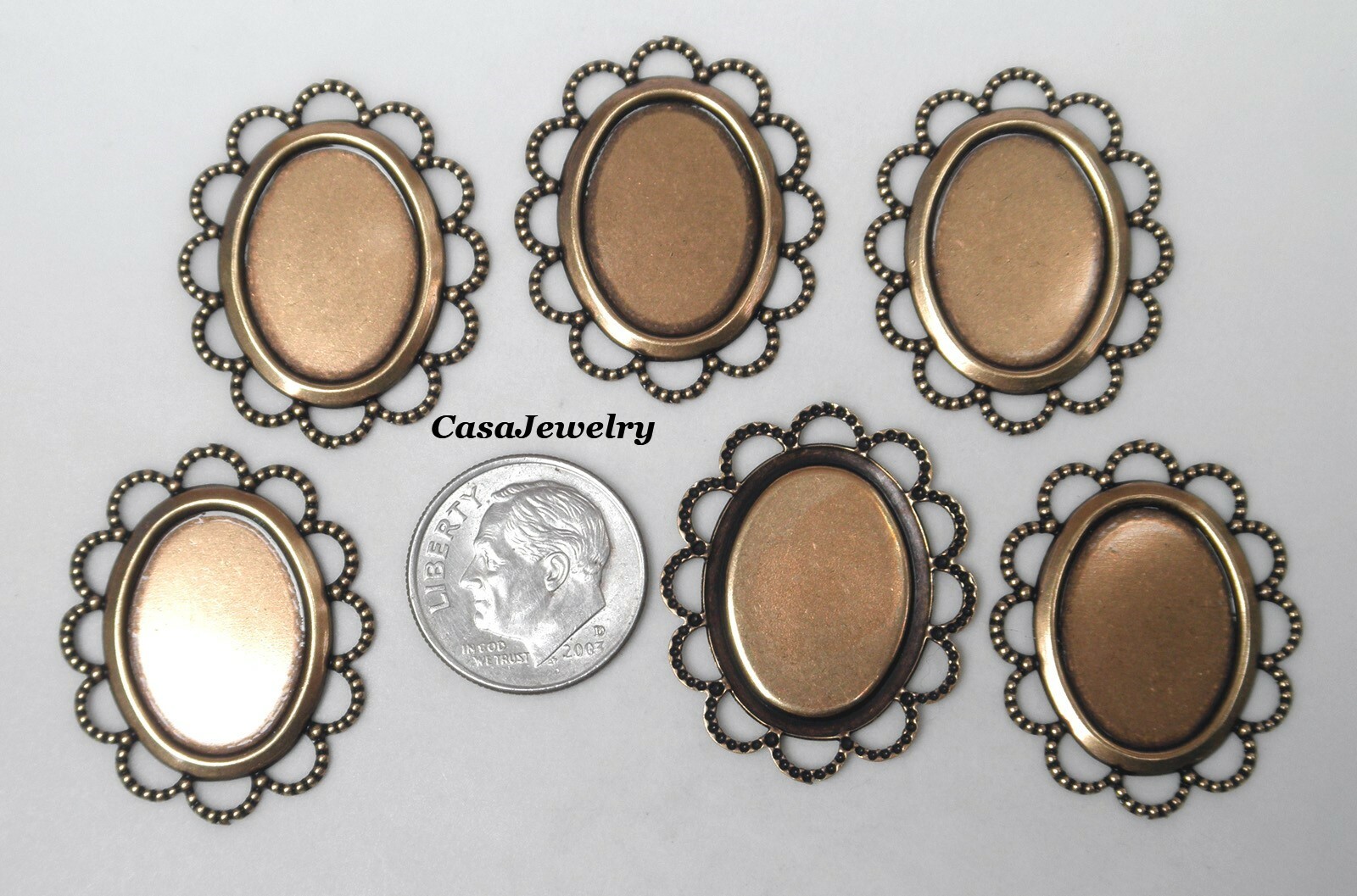 #3051 ANTIQUED GOLD FLAT LACE BORDERED 18×13 BEZEL – 6 Pc Lot