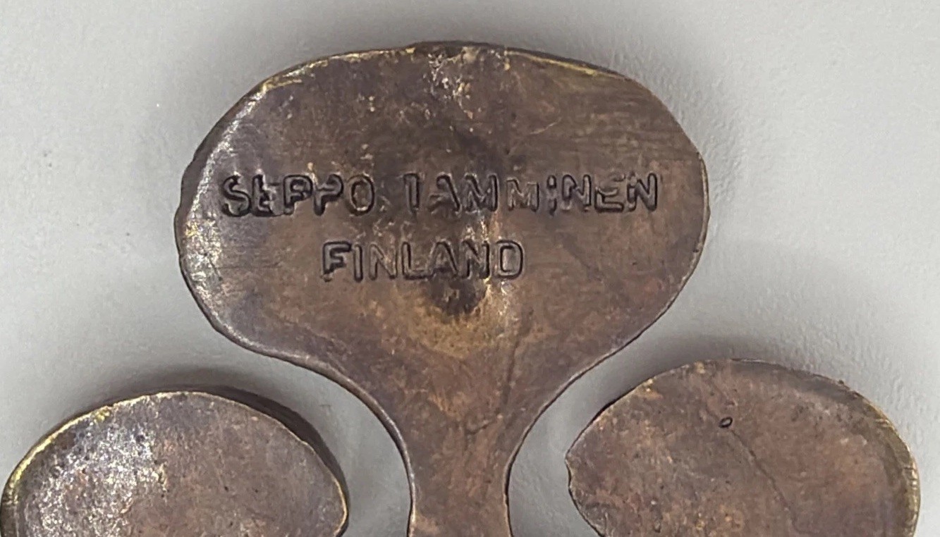 Vintage Seppo Tamminen Finland Modernist Necklace Signed Bronze Abstract Pendant