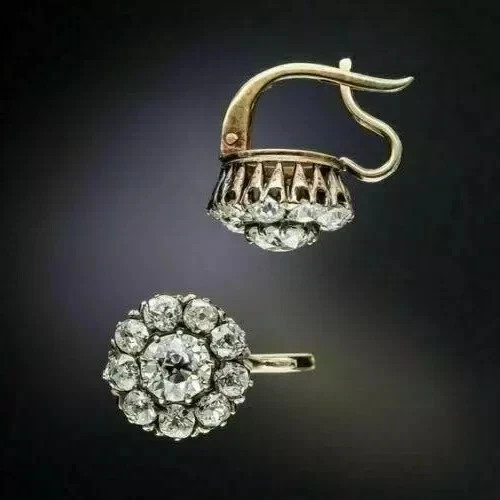 Art Deco Style Lab Created Diamond Flower Drop Dangle 14K Yellow Gold FN Earring
