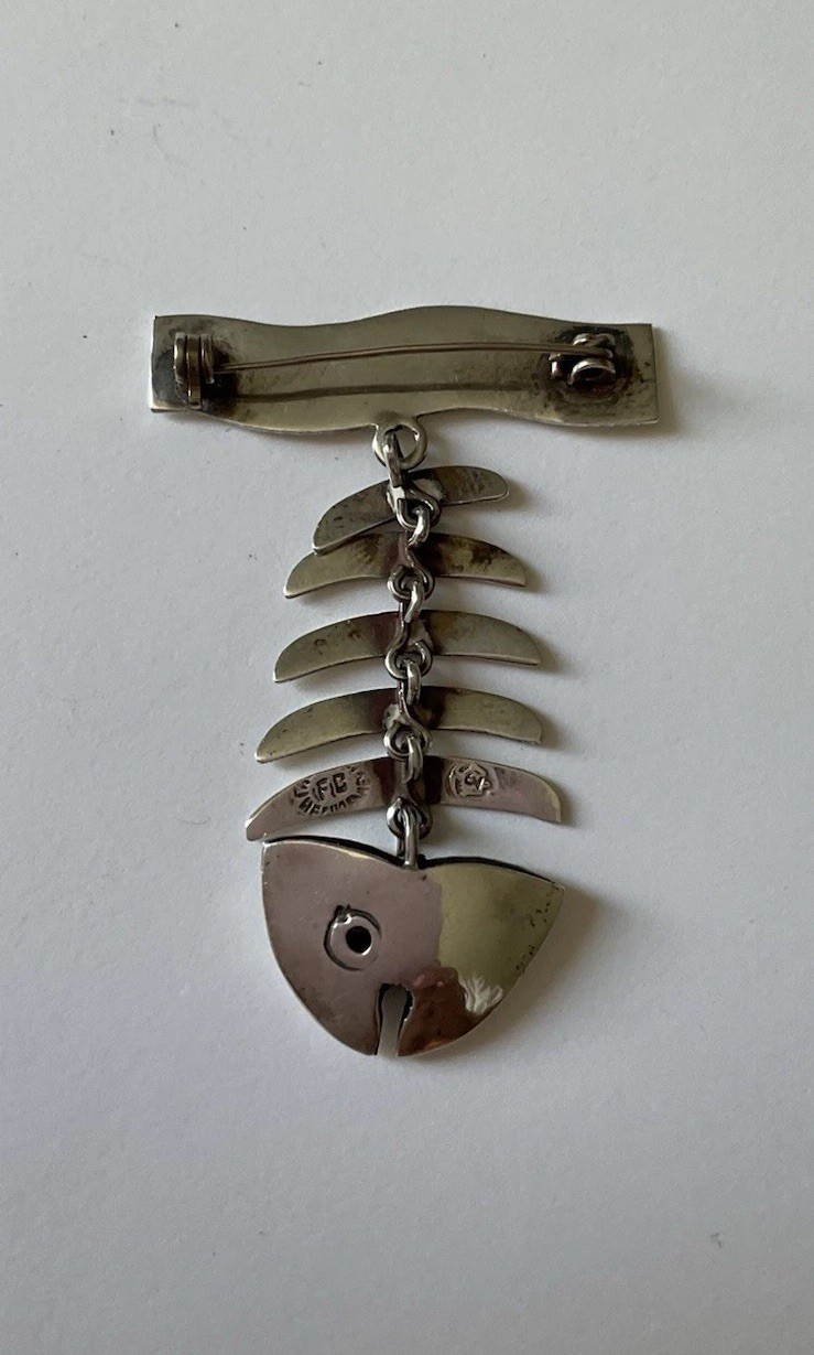 Vintage Mexico Taxco Sterling Silver ArticulatedFish Brooch Pin 6.5 g