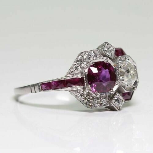 3Ct Vintage Art Deco Style Lab Created Diamond Engagement 14K White Gold FN Ring