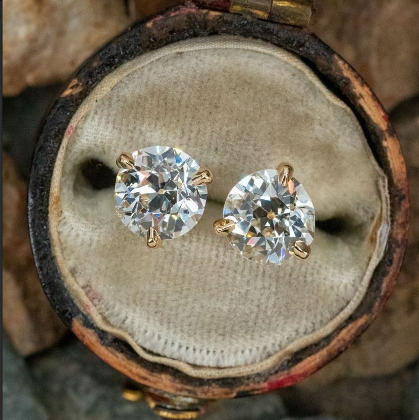 Made to order 2 carat total weight natural Old European Diamond Stud earrings