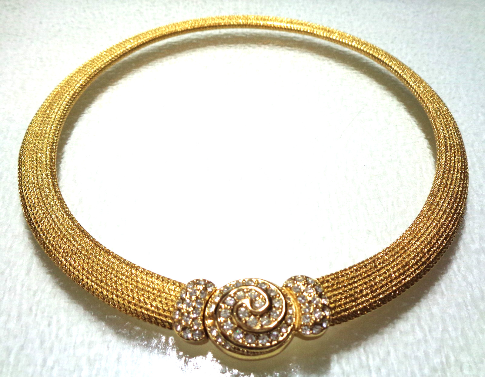CHRISTIAN DIOR Signed, Authentic, Vintage, Gold Tone, Clear Rhinestones Swirl Me
