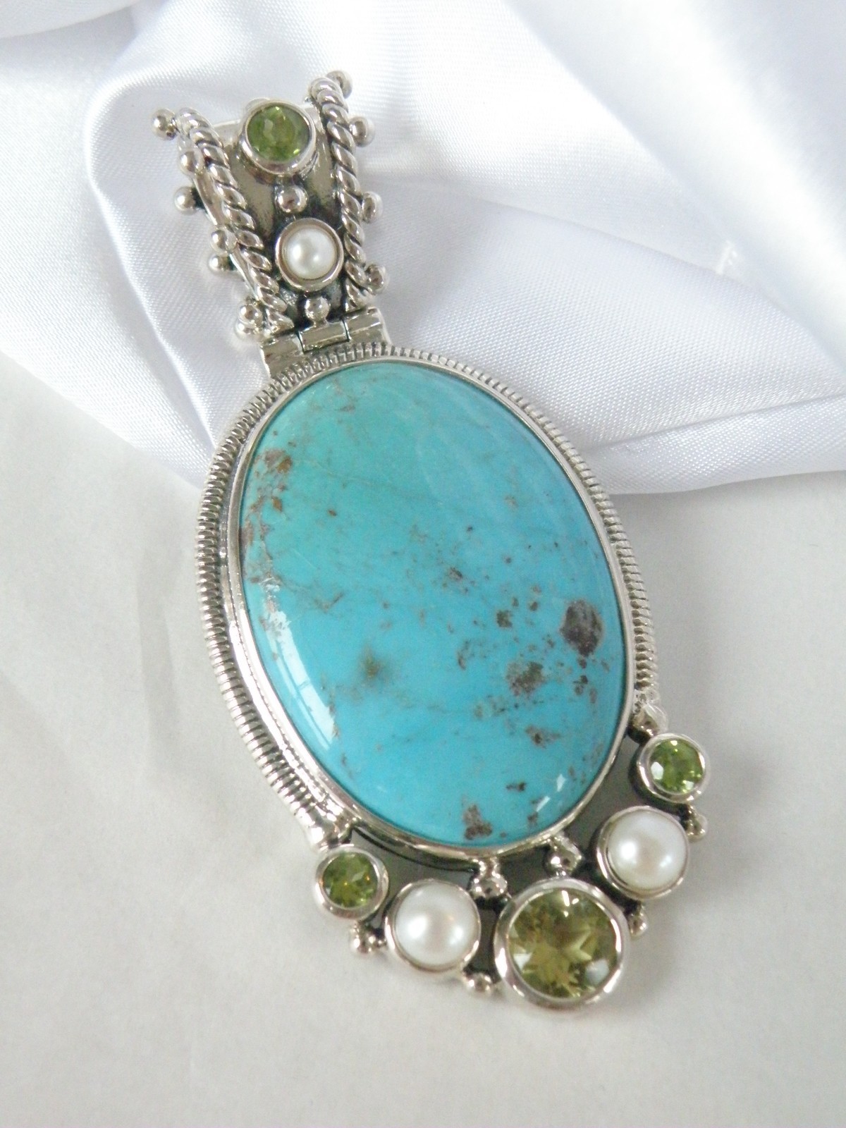 Huge Sterling Silver 925 Turquoise Statement Heavy Enhancer Pendant