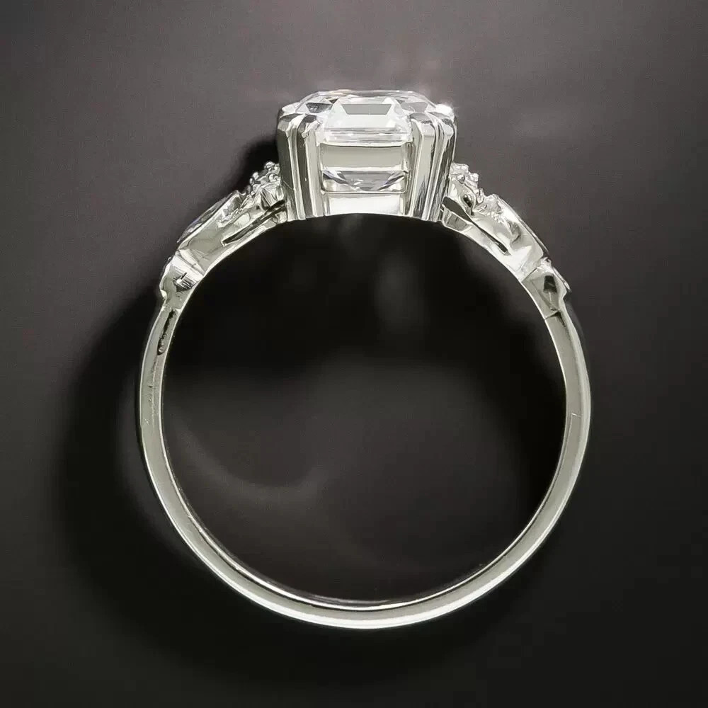 Art Deco Style 14K White Gold FN Asscher Cut Lab Created Diamond Ring Engagement
